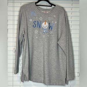 Quacker Factory Heather grey Let It Snow Sweatshirt w/embroidery & stones